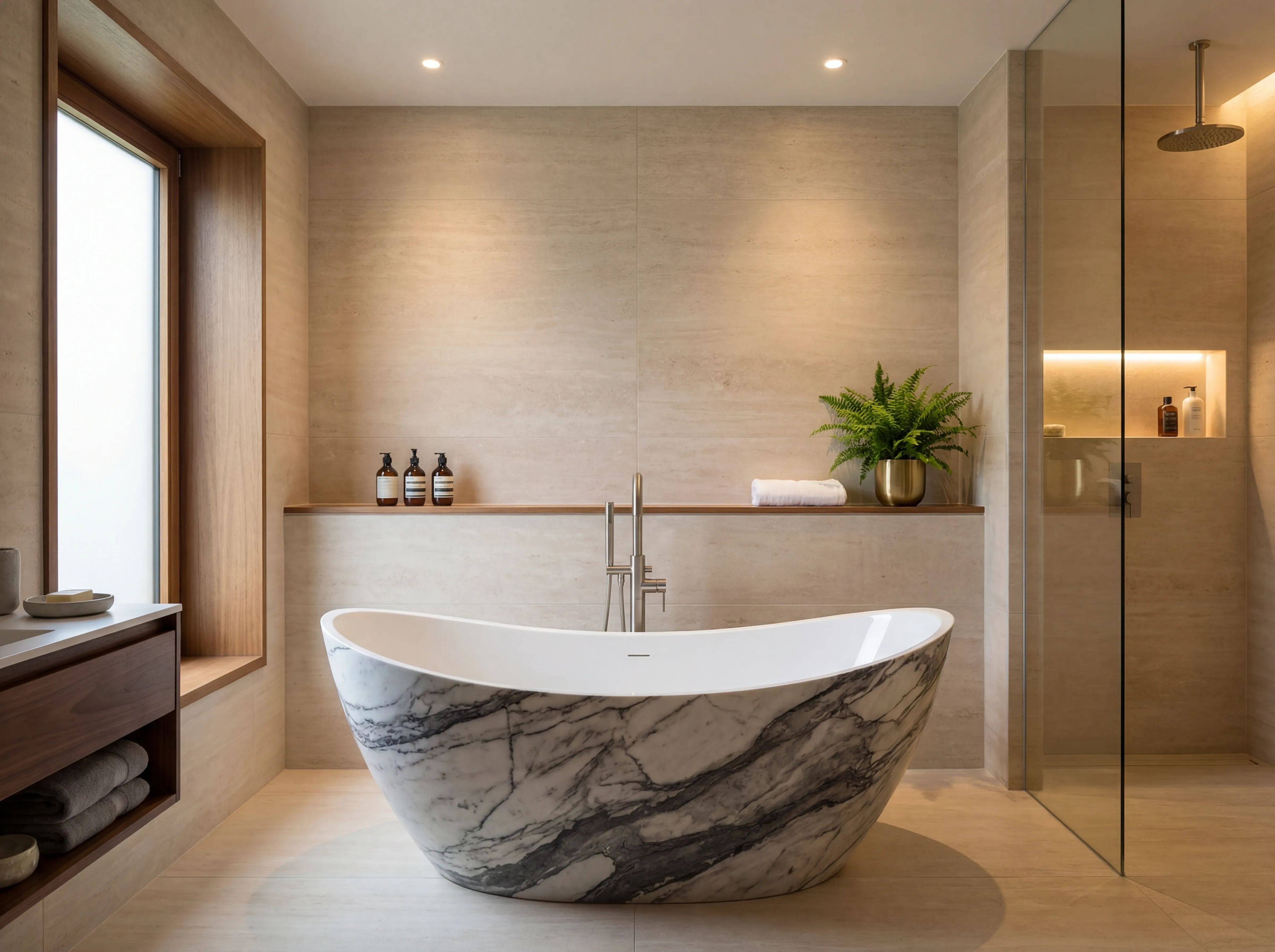 Freestanding tub in suite